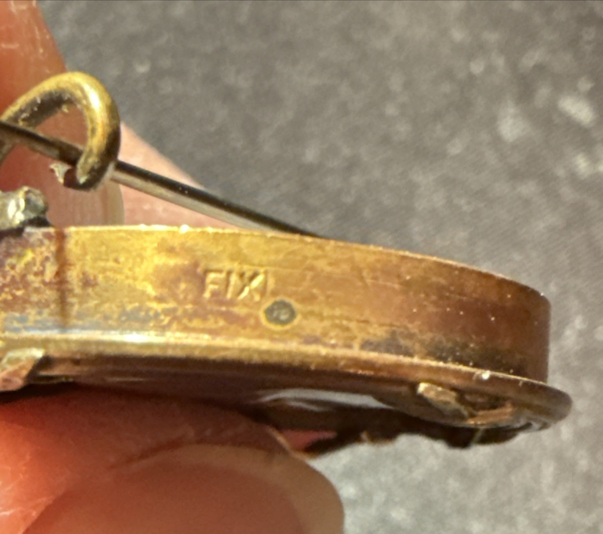 RARE French Antique FIX Metal Hallmarked 18K Gold Plate Photo Pin Brooch FRANCE