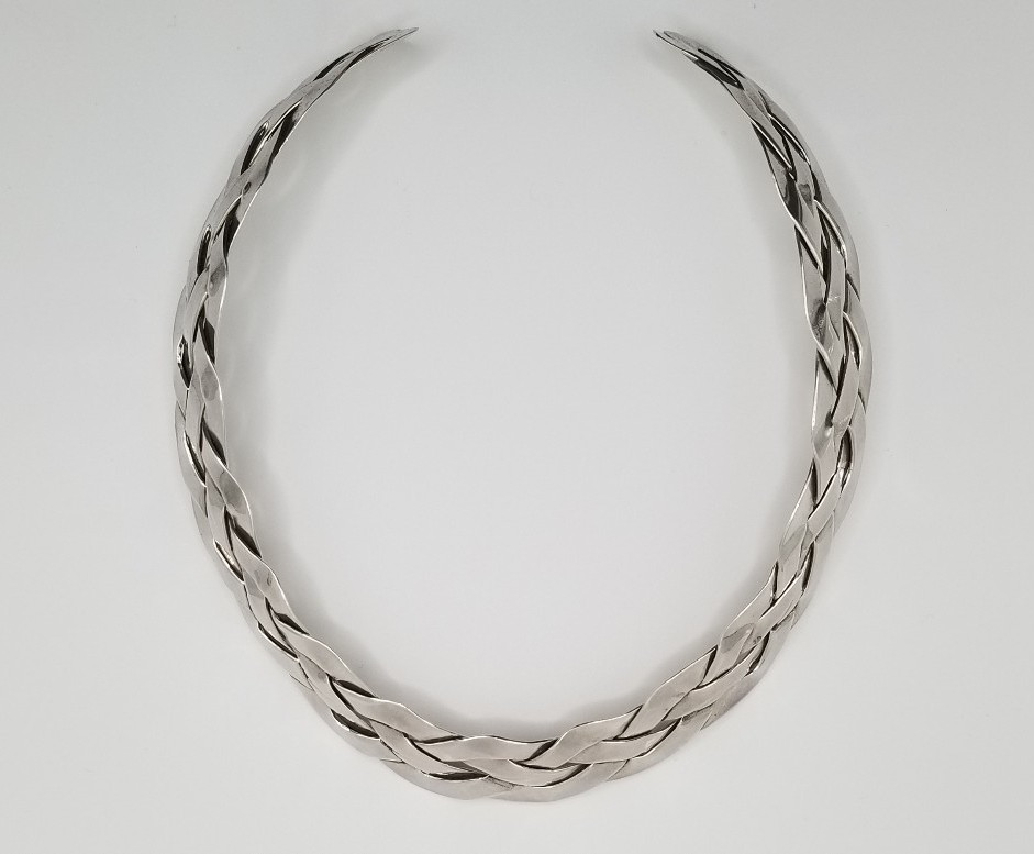 Vintage Sterling Silver Braided Collar Choker Necklace 17.5mm Wide