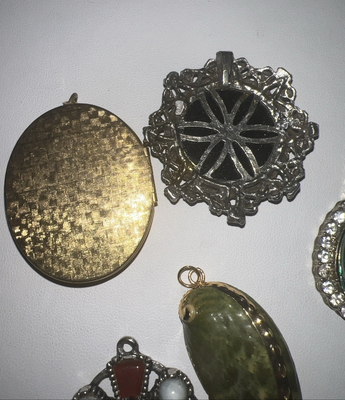 Vintage Unique Large Pendant Lot Cross Cameo Locket Watch Shell Stone Crystal