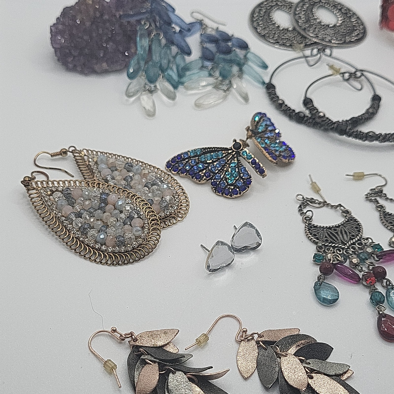 Vintage Costume Jewelry Lot 11 Pieces Earrings Multicolor Metal Crystal