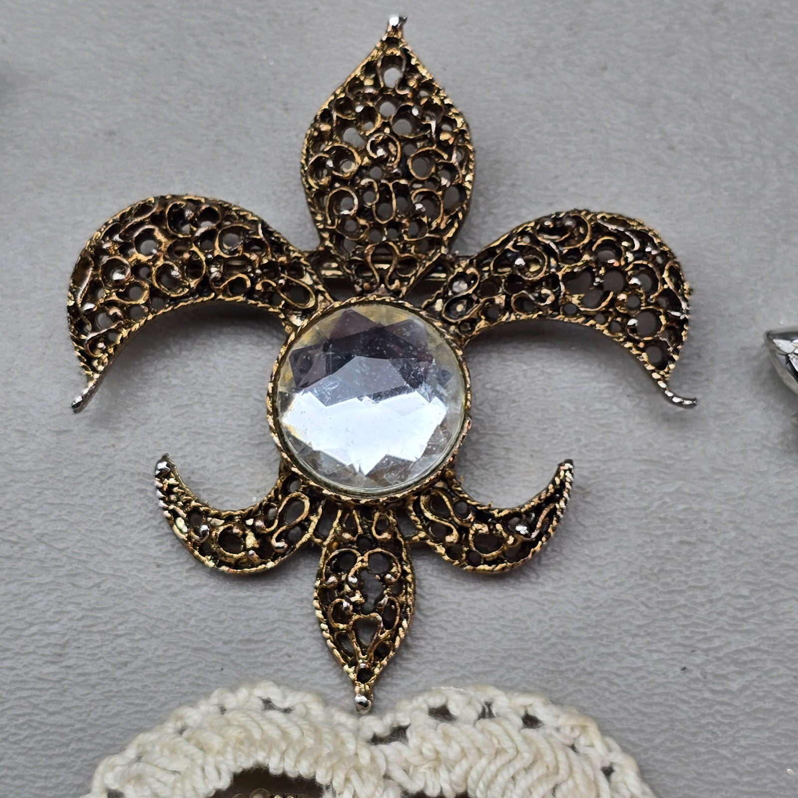 Vintage Rhinestone Brooch Lot Butterfly Leaf Fleur De Lis