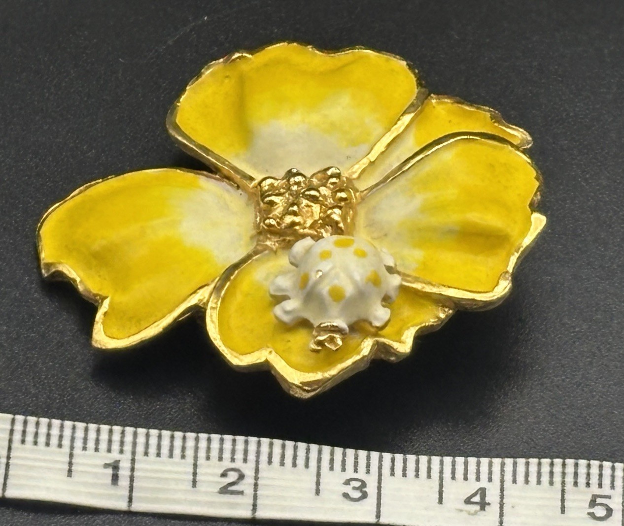 Kenneth Jay Lane KJL Rare Ladybug Pansy Brooch 22K Gold Enamel Signed