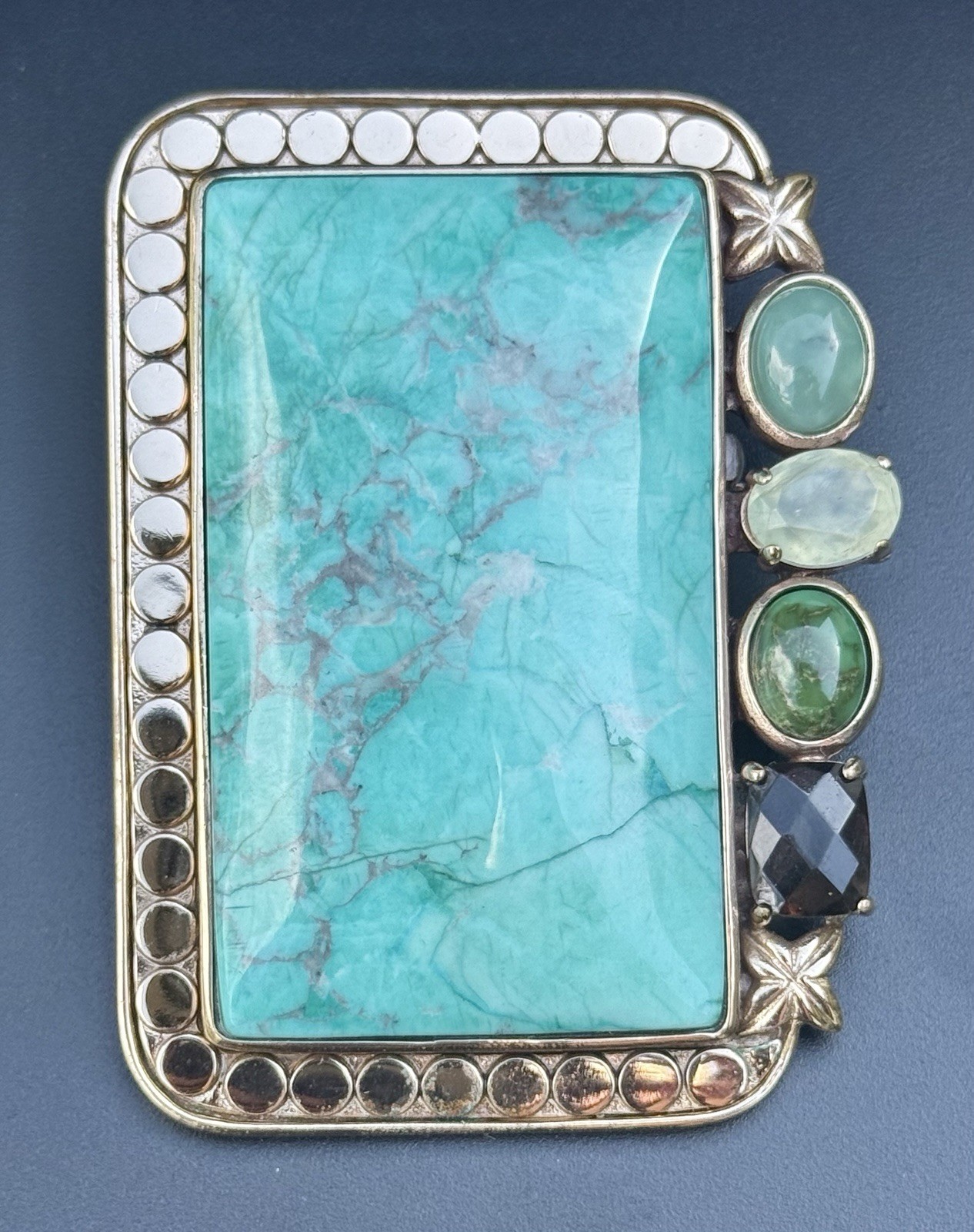 Amy Kahn Russell AKR Bronze Turquoise Style Stone Convertible Brooch Pendant