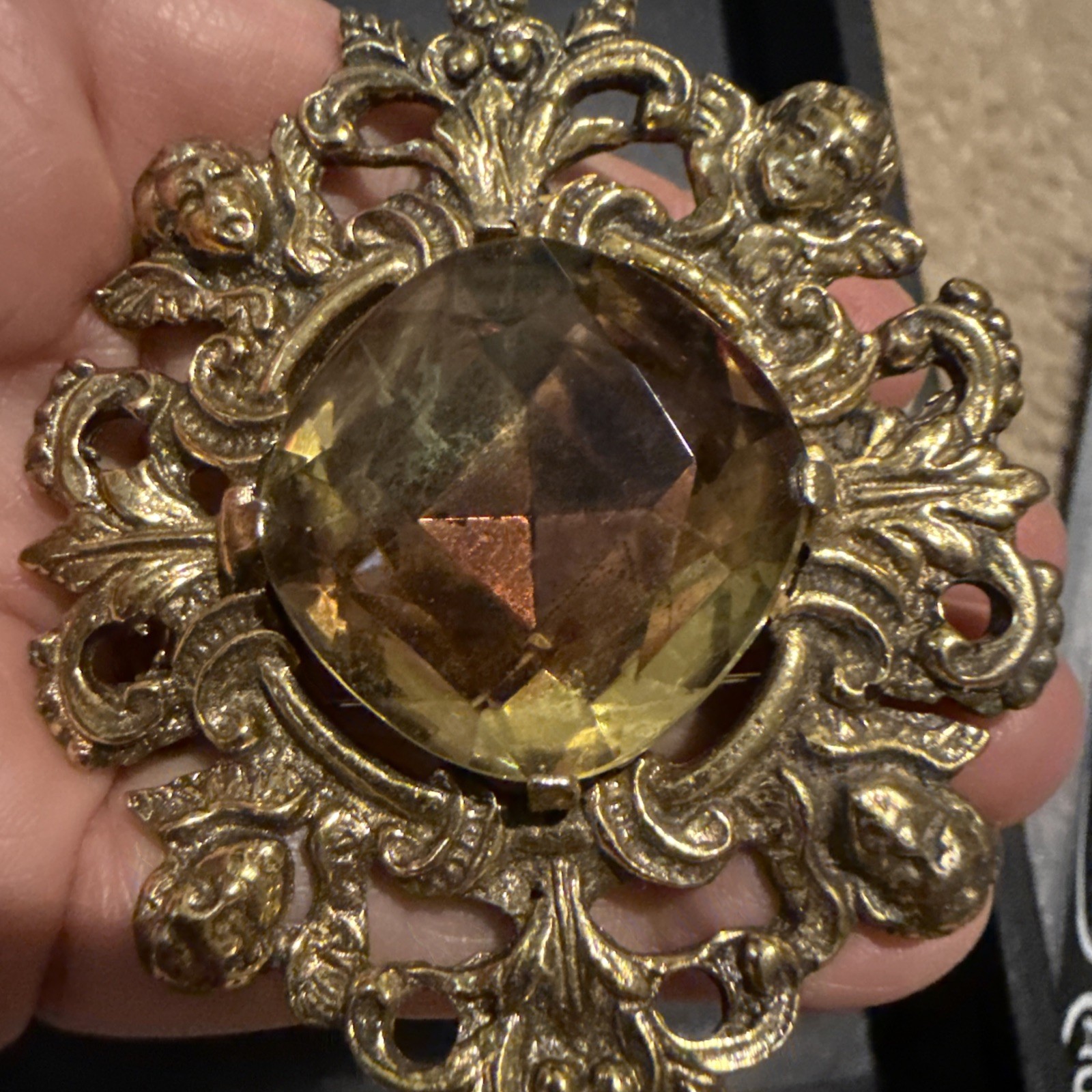 Large Estate Faux Topaz Jewel Pin Signed Zentall
