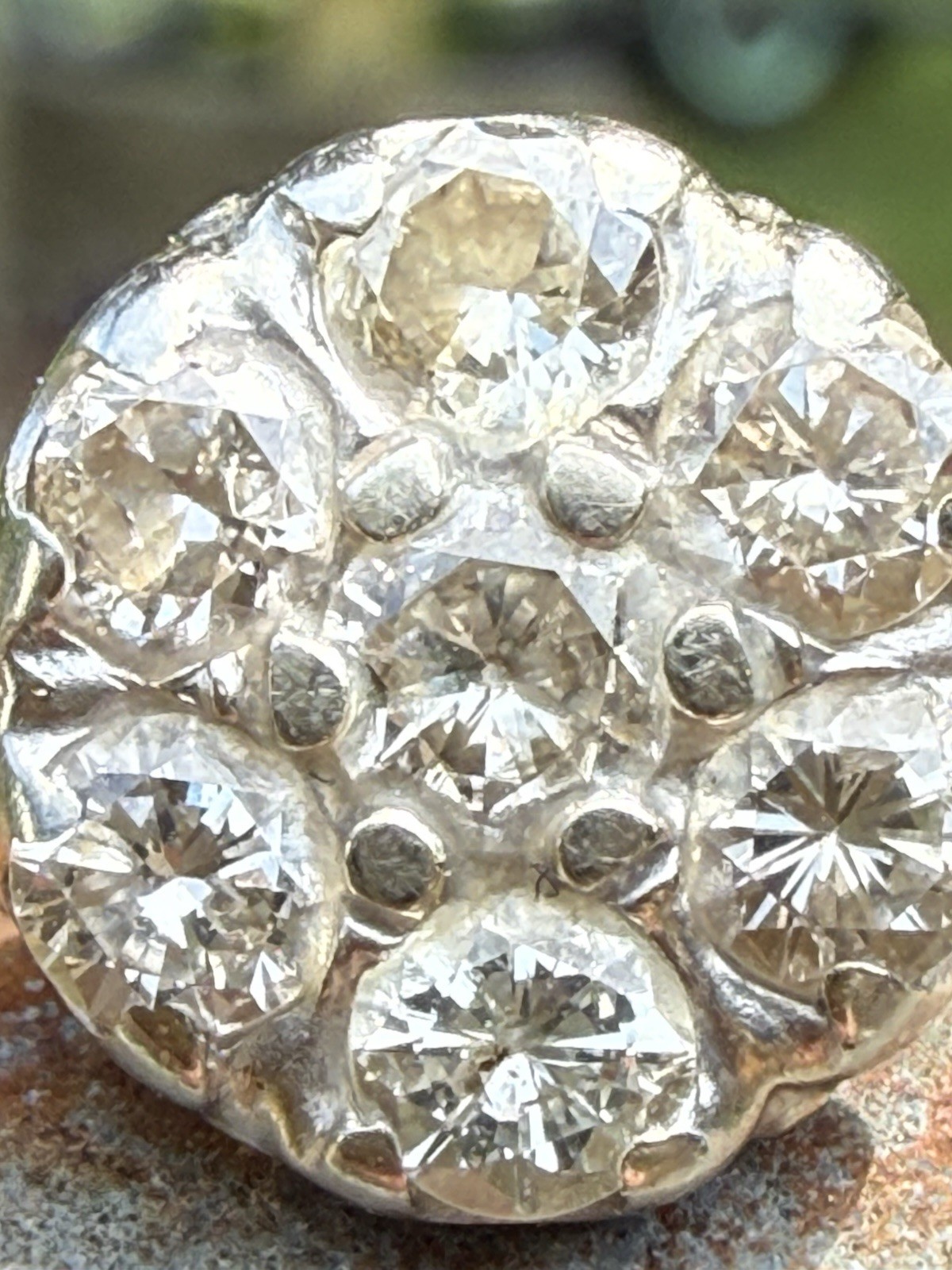 Vintage 1930’S to 1950’S 14K Gold Round Natural Cut Diamond Cluster Ring Size 6