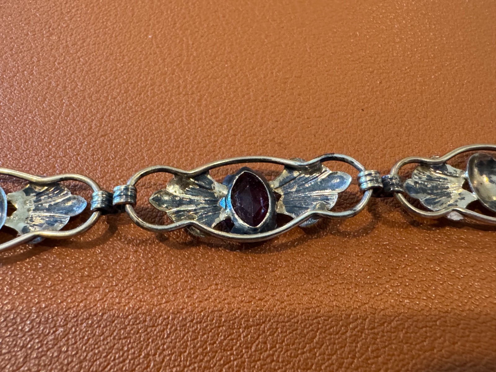 Vtg Antique Gold on Sterling Silver Bracelet w/ Faceted Purple Glass or Stones