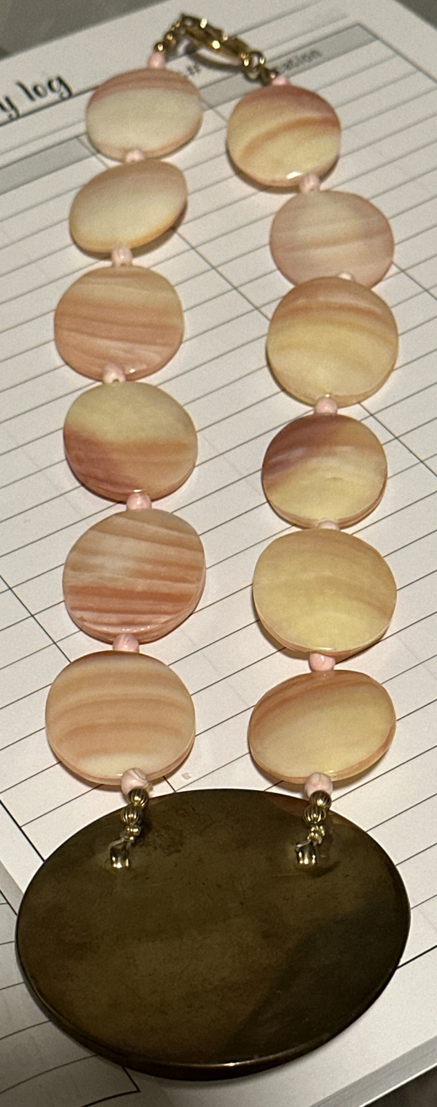 Vintage Agate Beaded Necklace w/ Brass Backed Pendant *SEE DESCRIPTION*