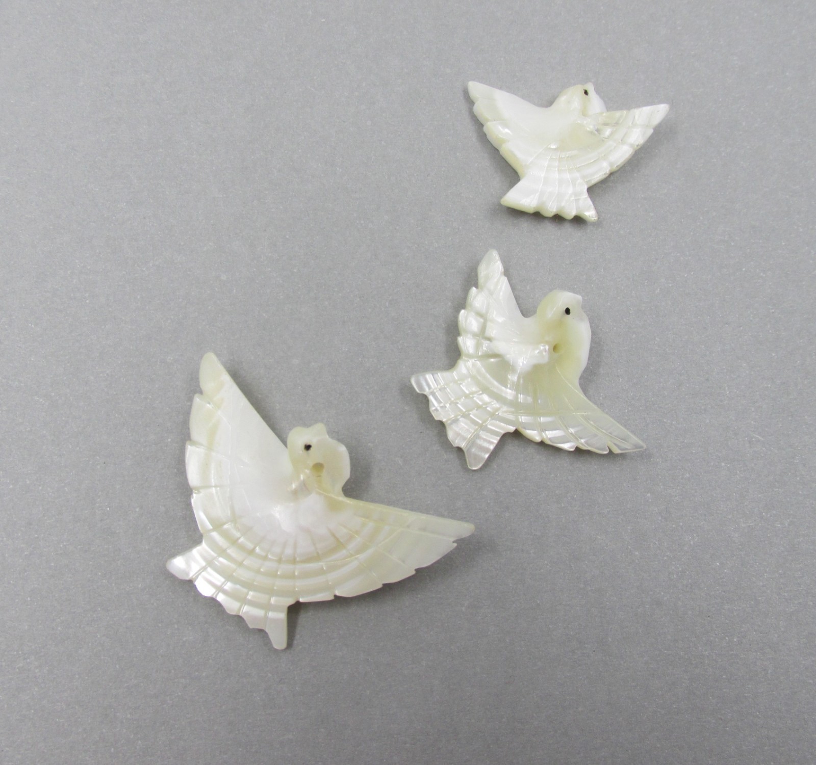 Vintage Mother of Pearl Carved Dove Bead Charms Jewelry Artisan Made