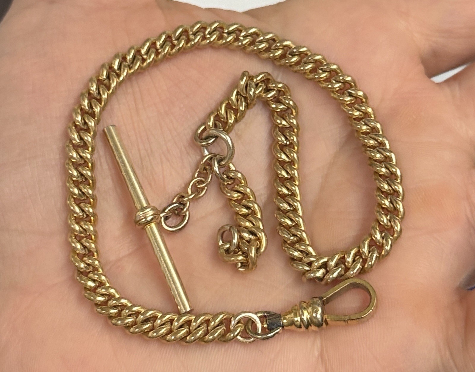 CHUNKY! 23g Gold filled fob victorian Vtg Gf 11.5” Cuban Curb Chain T Bar 5.5mm