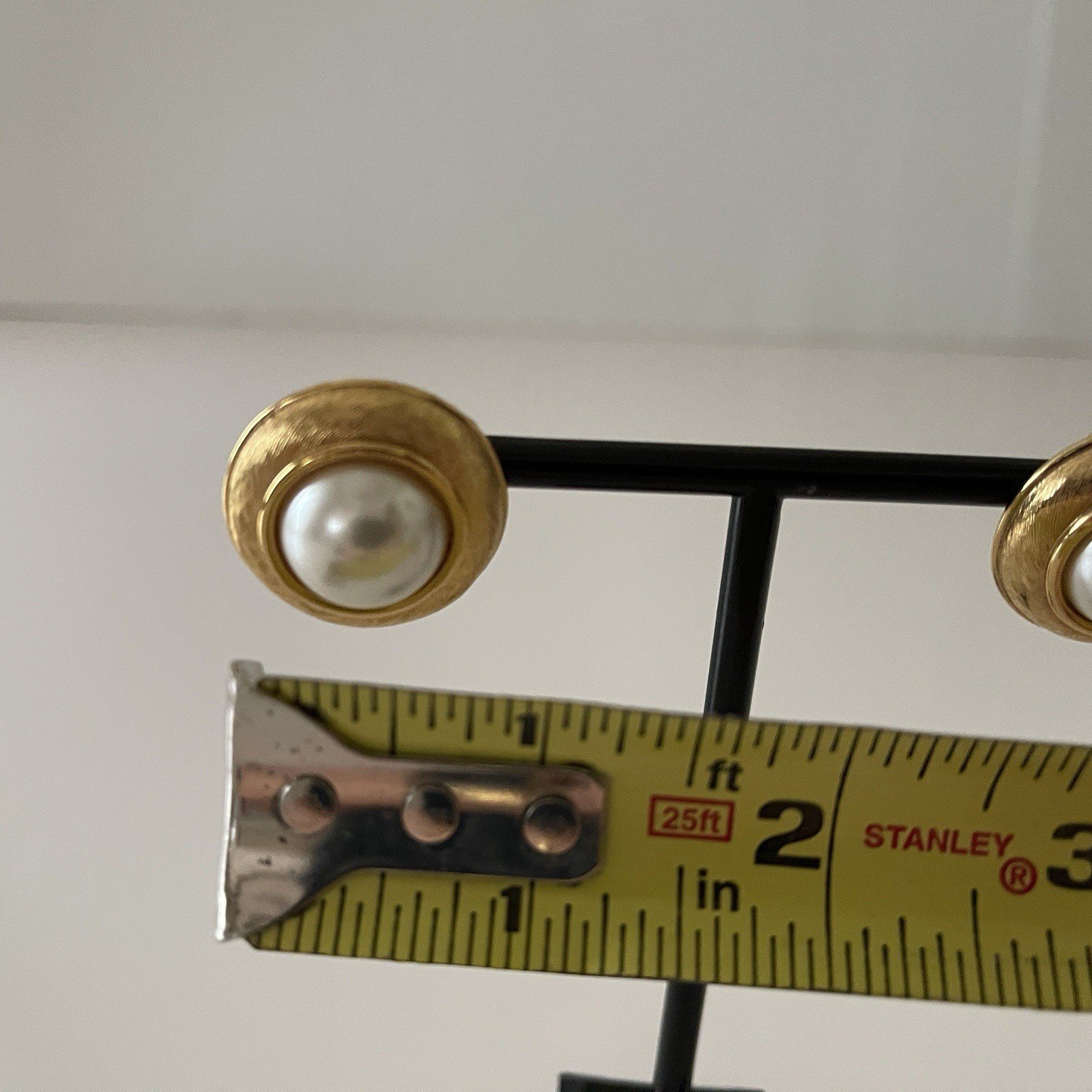 Napier Earrings Oval Pierced Off White Faux Pearl Gold Tone Signed Vintage