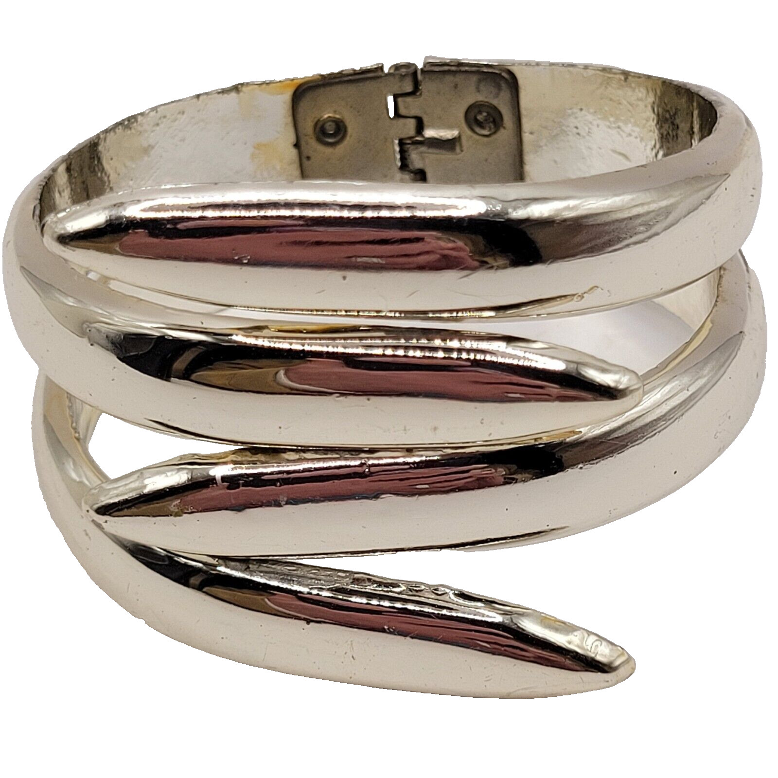 Silver Tone Modernist & Brutalist Hinged Cuff Open Metal Costume Bracelet 1980s