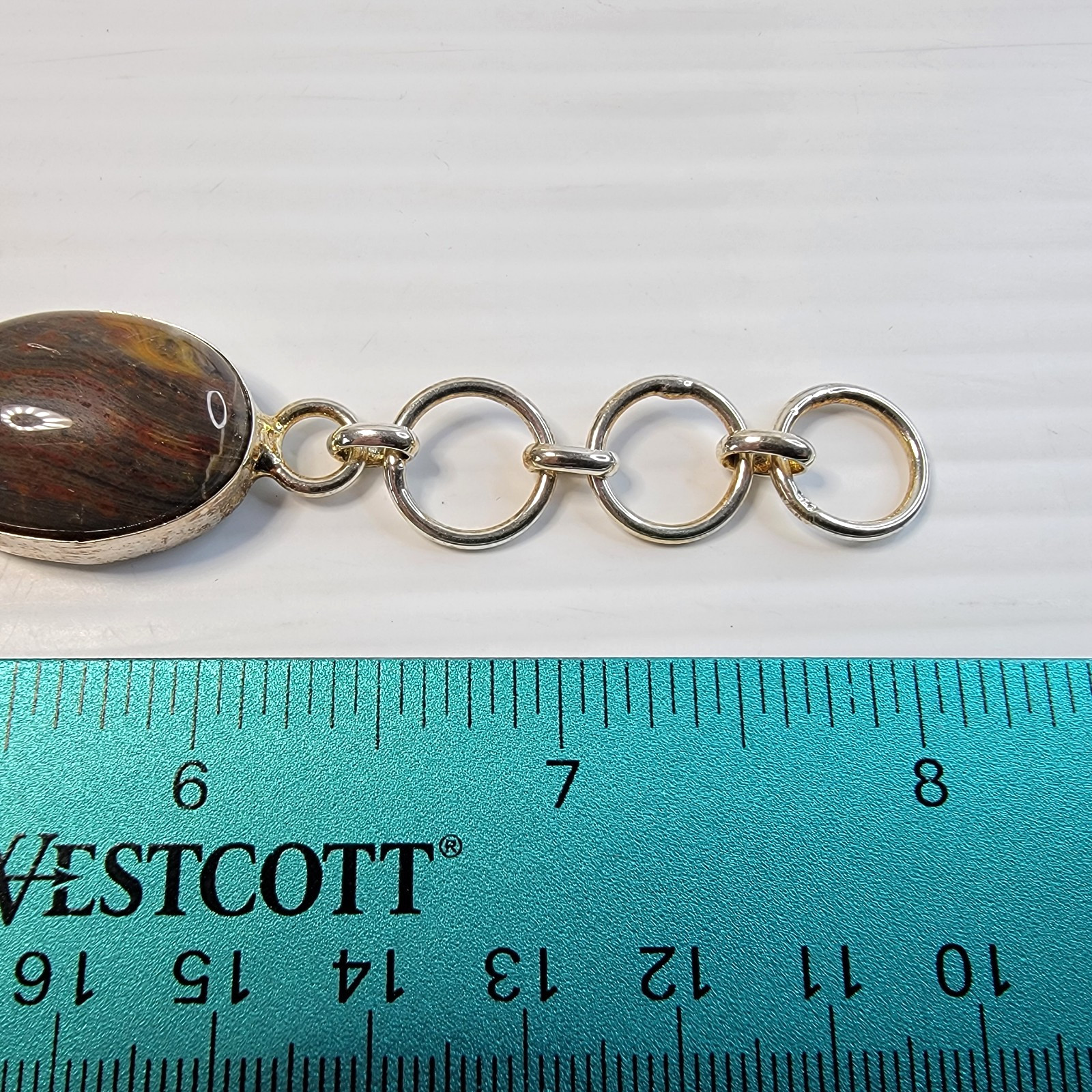 Artisan Silver Tone Bloodstone Bracelet 7.5″ 5-Station Fancy Jasper Earth Tone