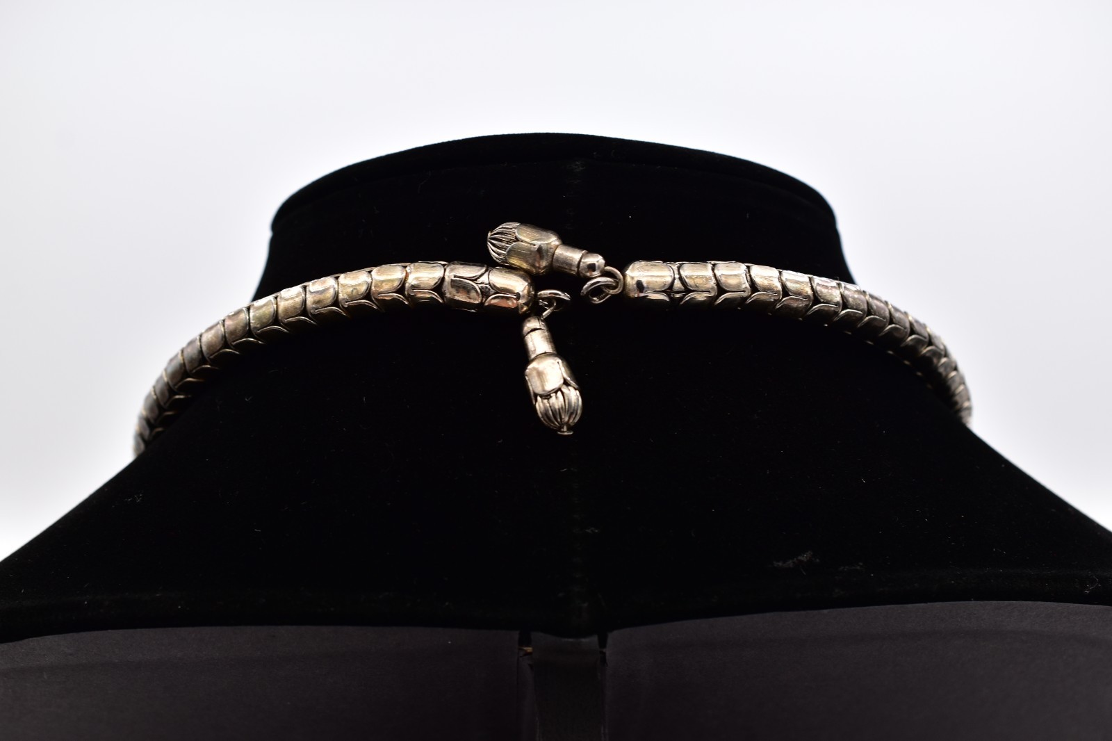 Vintage Silver Choker Fringe Statement Necklace Tribal Dangle Bib 1970s Bin3B