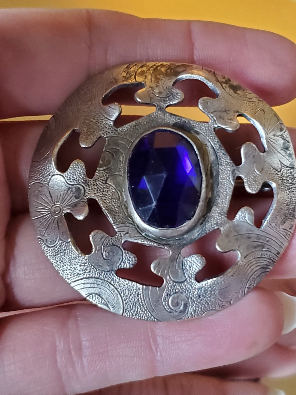 Antique Violet Blue Brooch, vintage pin / jewelry, old, Victorian ?