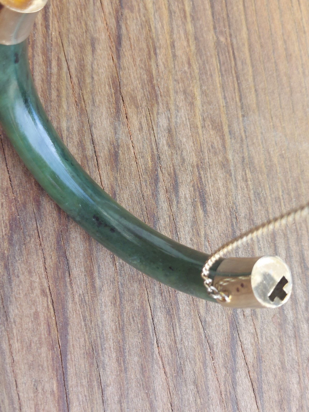 Lovely Hinge Jade Bangle Bracelet Dark Green Jadeite Pale Gold Tone Vintage