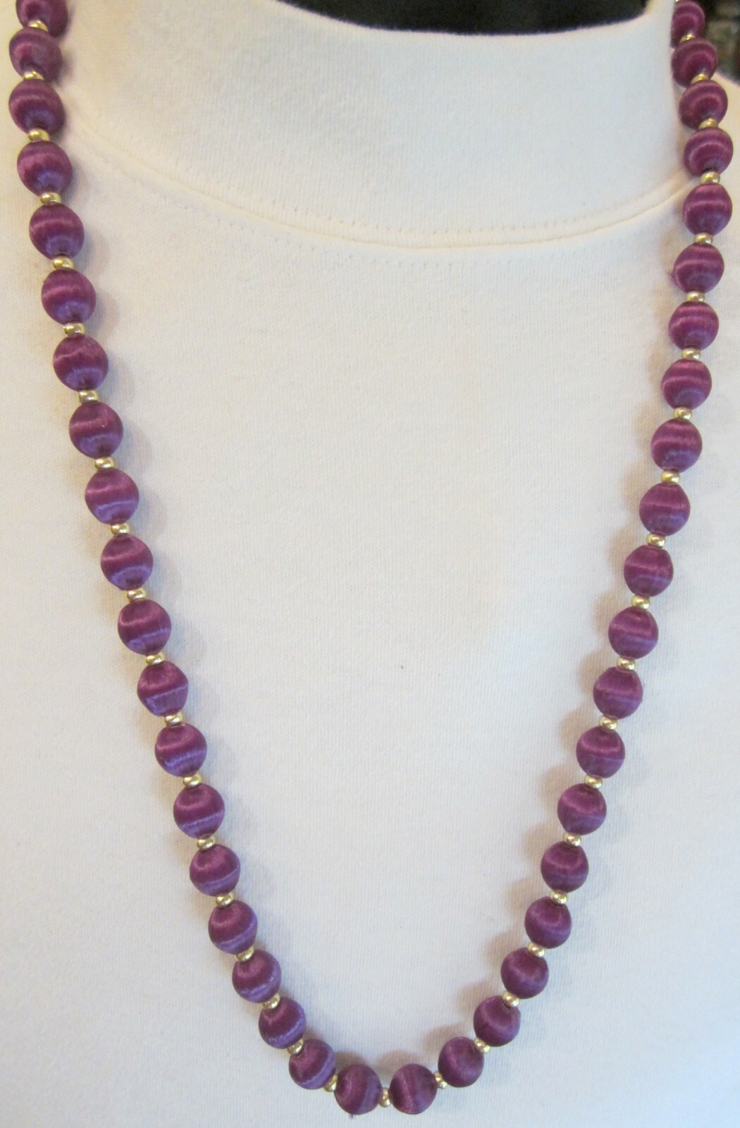 Colored 30 inch Satin Ball Beaded Necklace Gold Clad Pink Purple Blue Brown (54