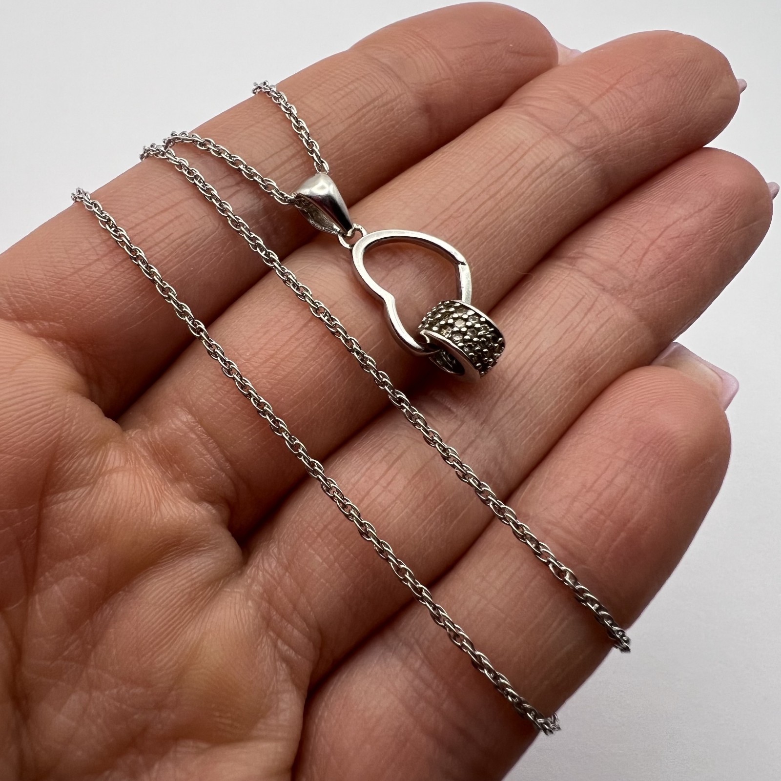 Vintage Sterling Silver 925 Heart Pendant Necklace Chain 45cm 3g Stamped Jewelry