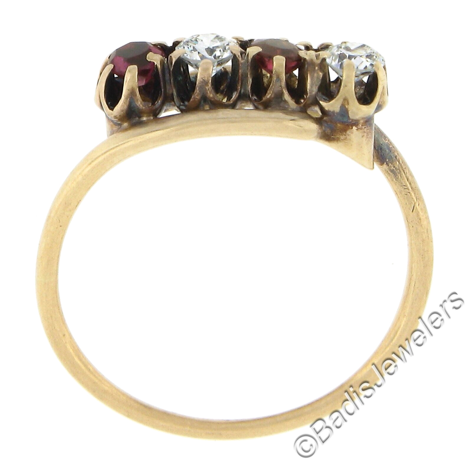 Antique Victorian 14k Gold Buttercup Lab Created Ruby 0.20ctw Diamond Band Ring