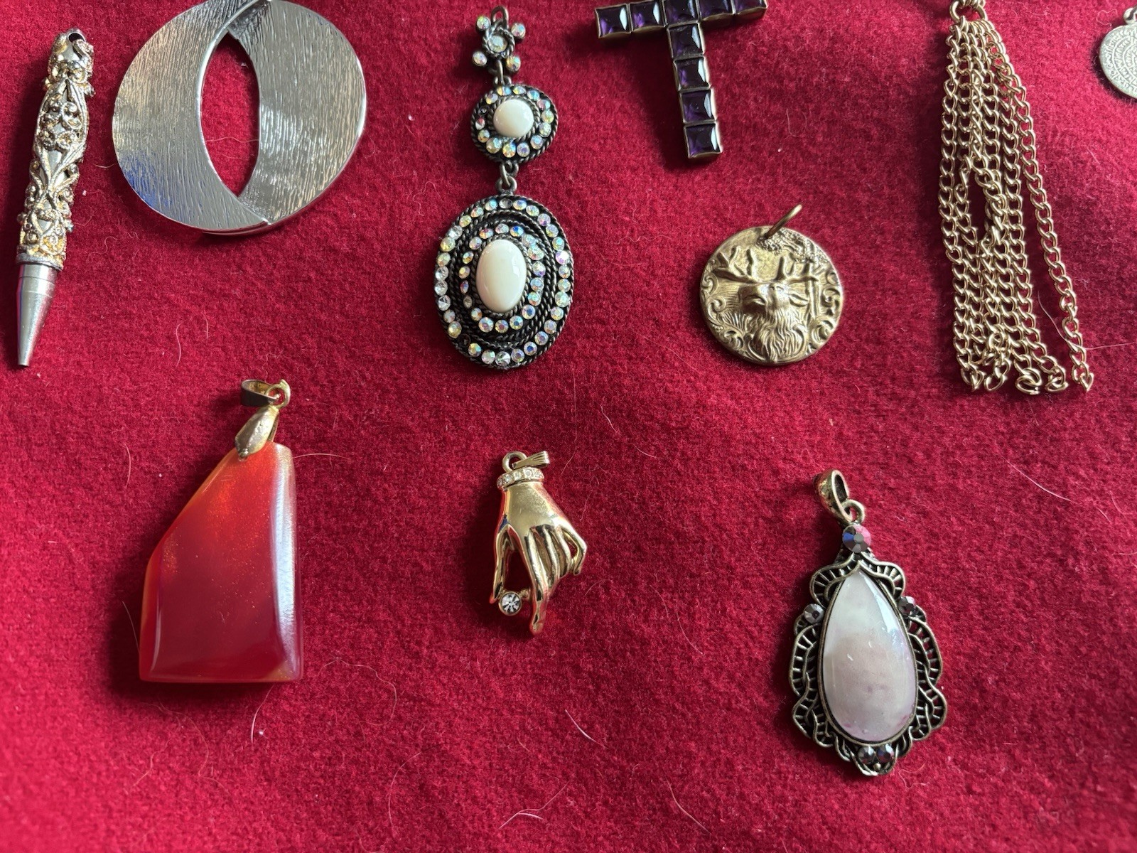Vintage Mixed Jewelry Pendant Charm Lot Gold Silver Tone + Stones Lockets