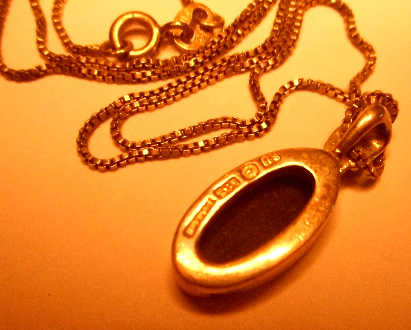 Vtg Sterling Silver Black Onyx Inlay Oval Pendant Chain Necklace 15/17″