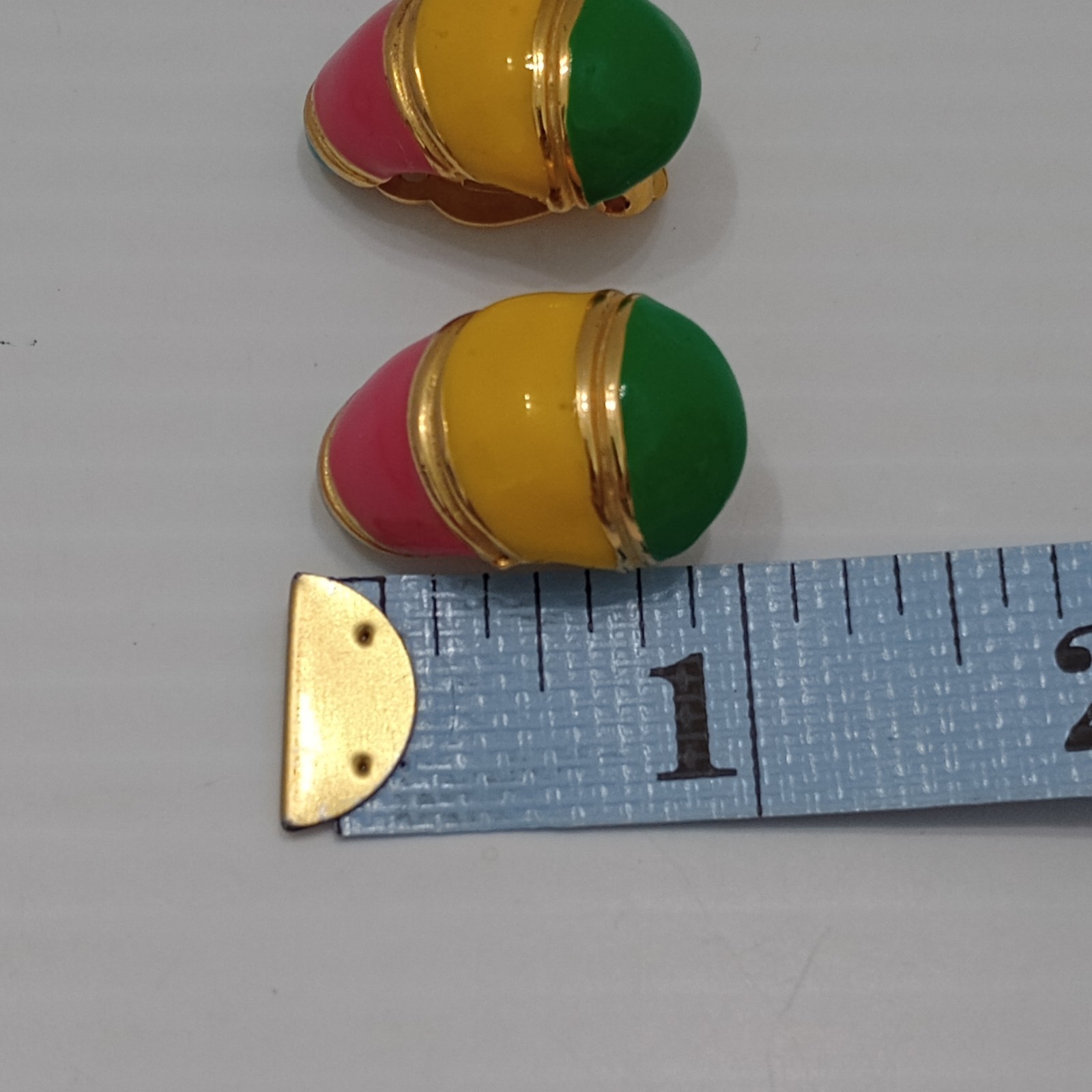 Gay Boyer Clip On Earrings Neon Pink Yellow Green Enamel Gold Tone easter