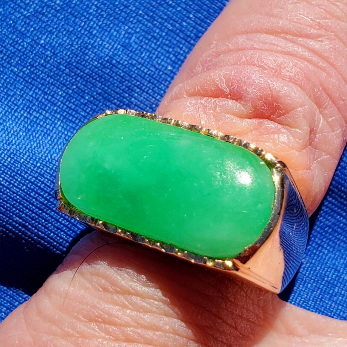 EARTH MINED Green Jadeite JADE Deco Ring Antique Solid 18K GOLD Size 8.75