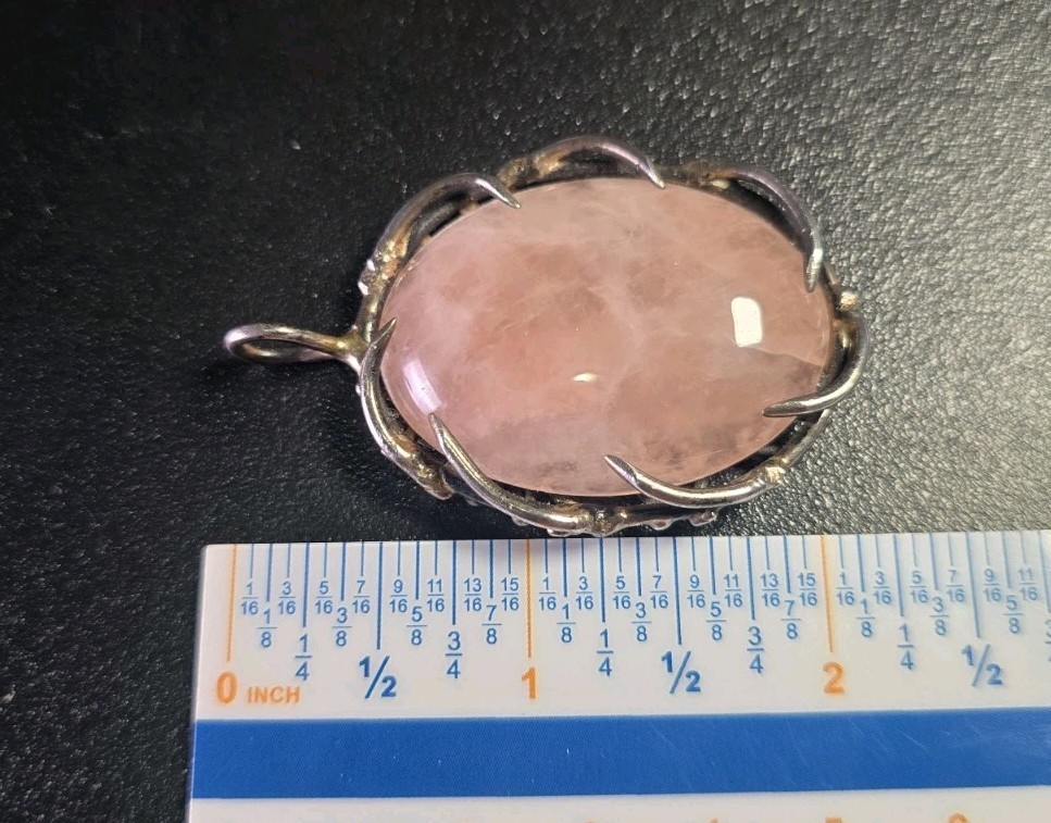 Vintage Mid-Century Brutalist Sterling Silver Rose Quartz Pendant