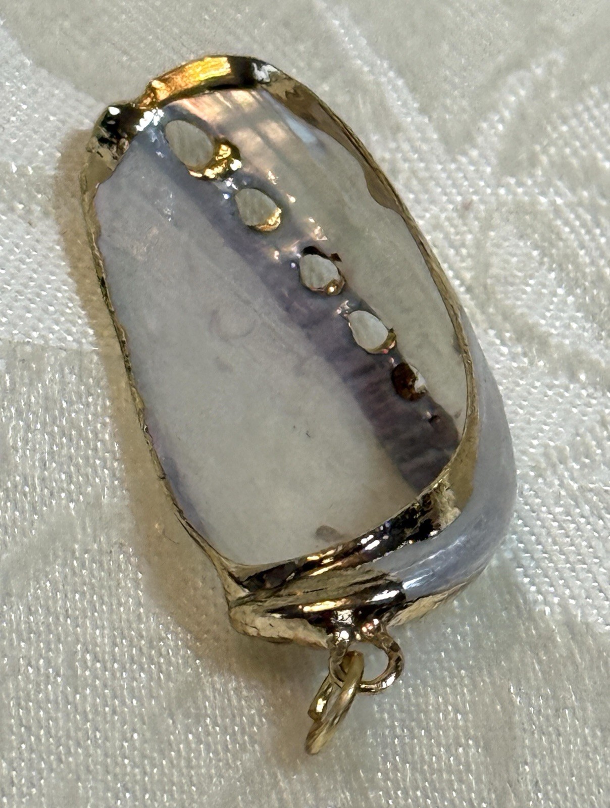 Vintage Gold Trimmed Natural Real ‘Pearl White’ Seashell Sea Shell Pendant