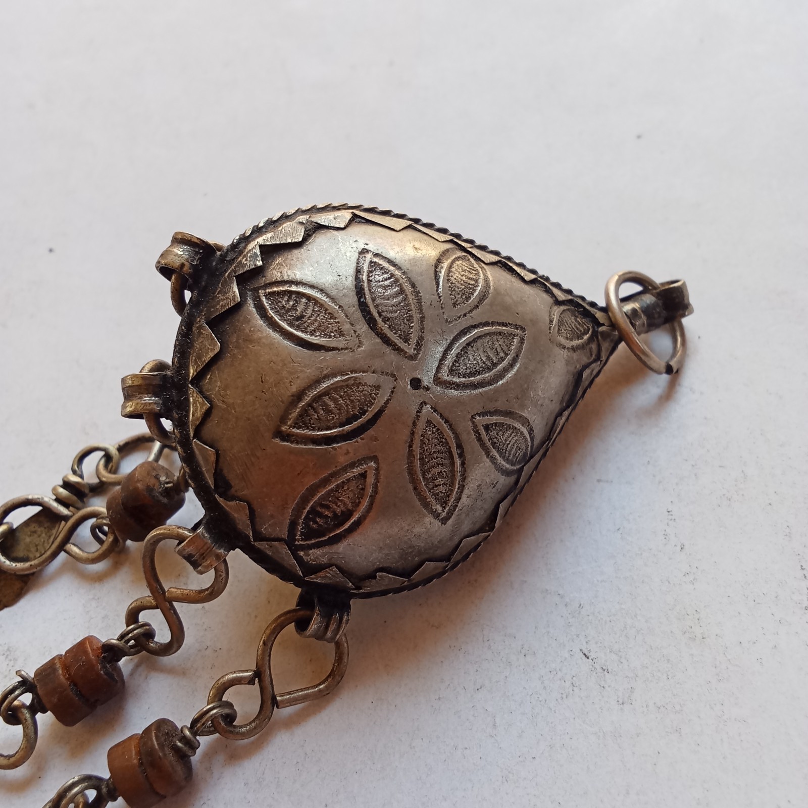 Antique Silver Tone Bedouin Prayer Box Necklace Dangle Bells