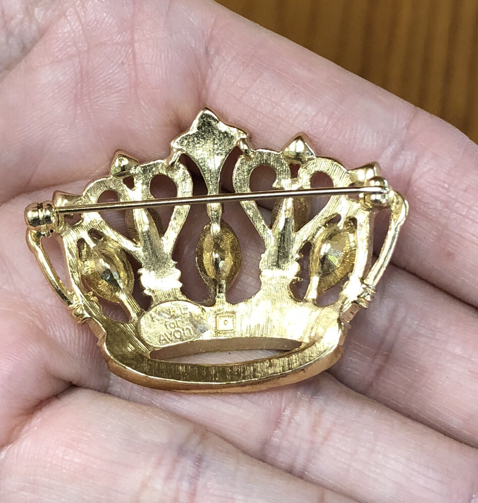 Estate Find, Signed KJL For Avon Crown With Rhinestones Brooch Pin