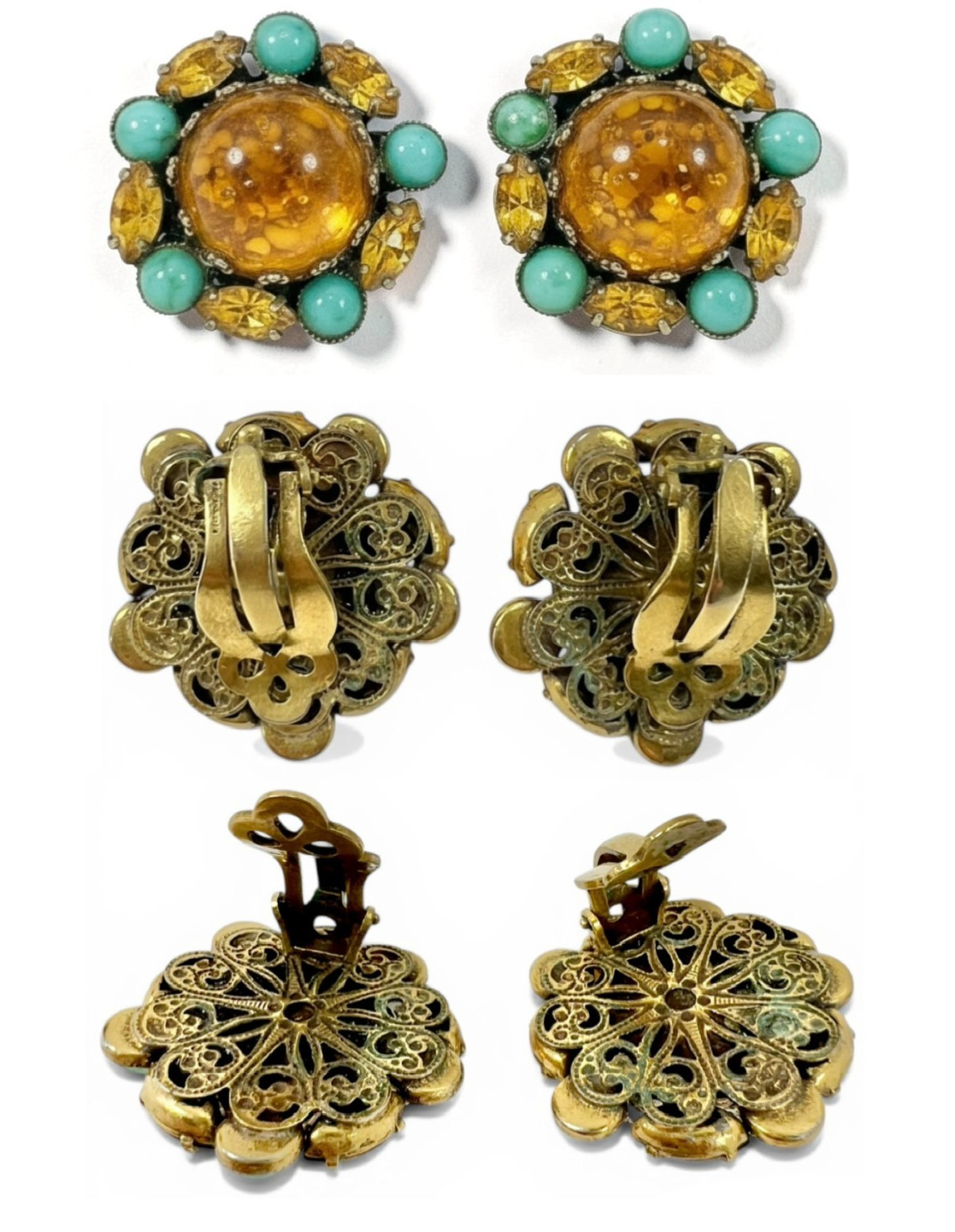 Vintage Art Nouveau Gripoix Poured Glass Citrine Crystal Jewelry Set