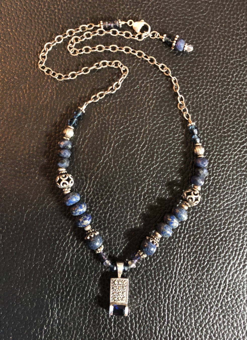 Vintage Sterling Silver Lapis Bead Necklace Boho Natural Blue Gemstones 19″ 6060