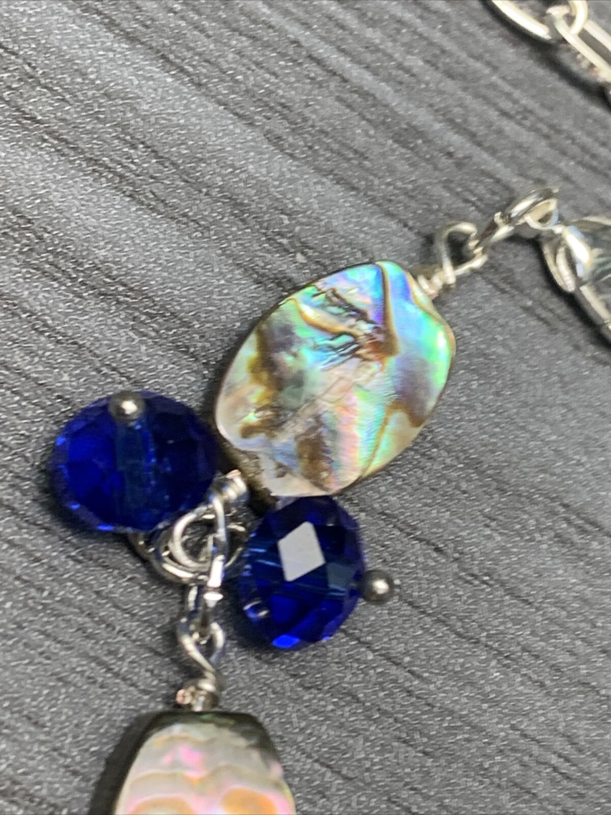 Vintage Beach Ocean Theme Abalone Shell Blue Crystal Bracelet 7.5”-9”