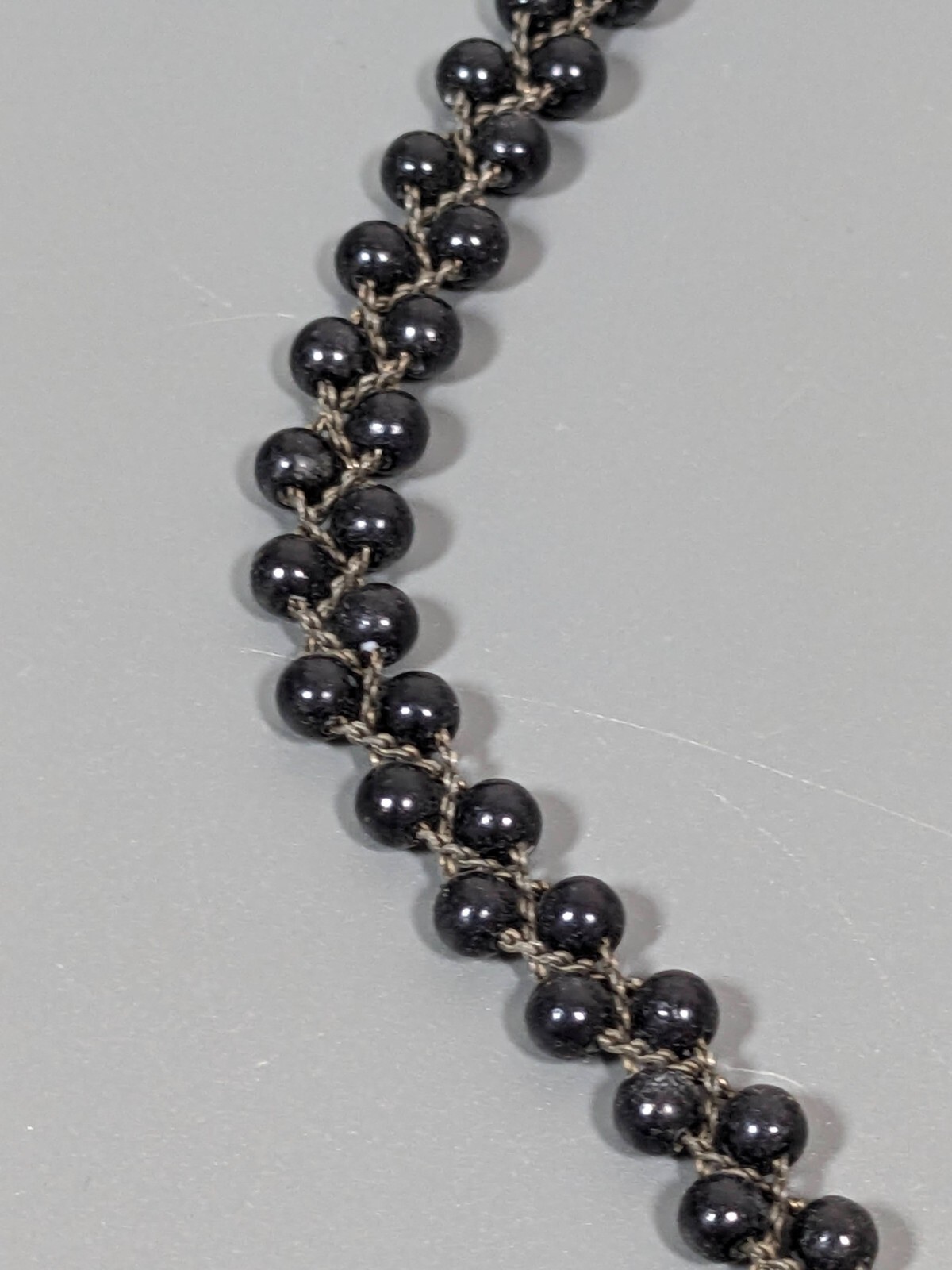 Vintage Black Bead Silver Tone Multi Chain Braided Necklace 17.5 in