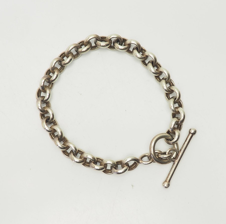 Classic sterling silver round loop toggle clasp bracelet italy
