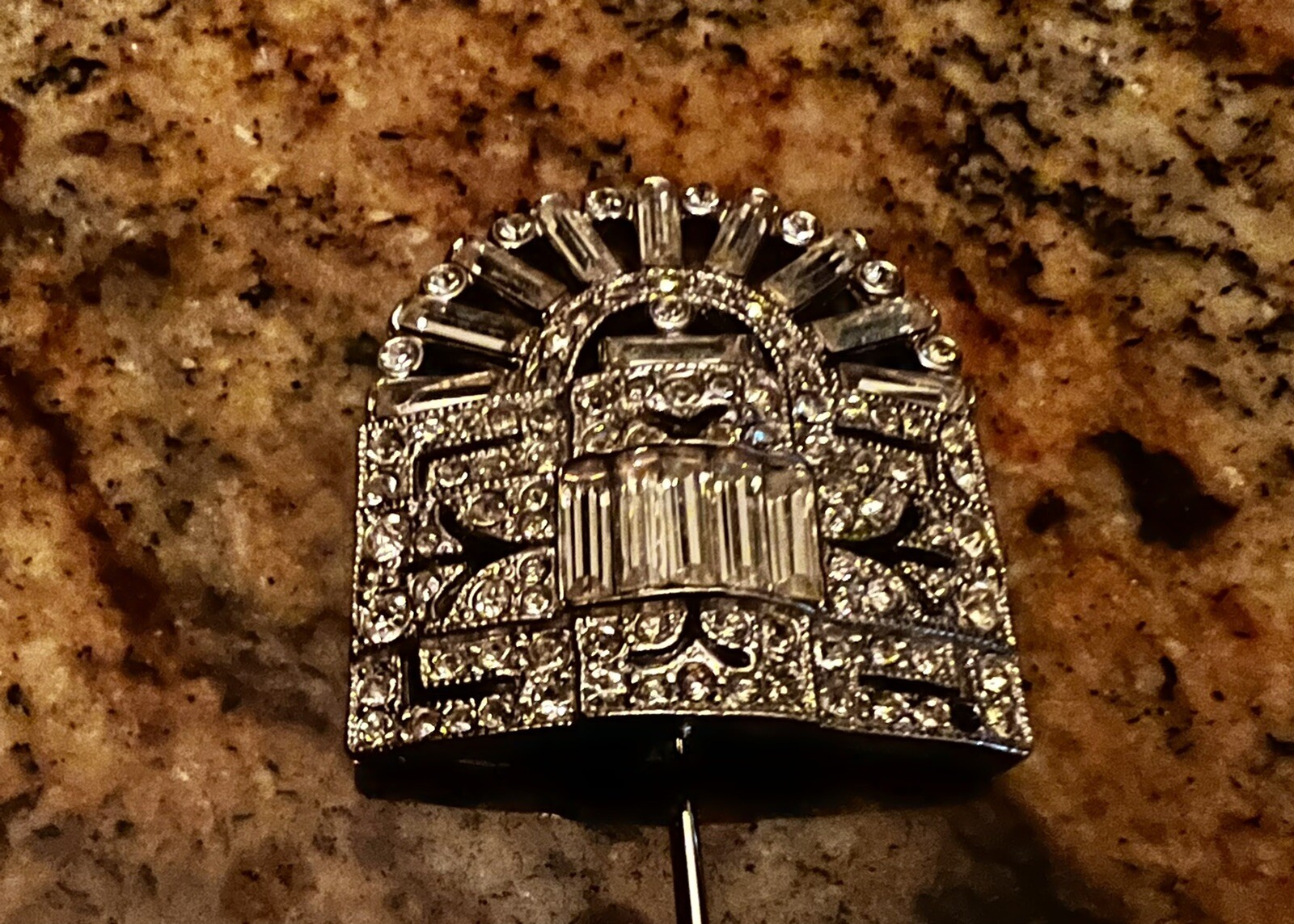 VINTAGE ART DECO Rhinestone/crystal BROOCH WITH RHINSTONES. Signed KJL Piece.