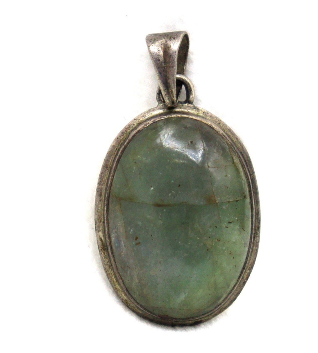 925 Sterling Silver Natural Green Beryl Oval Pendant Gemstone Jewelry 9.64 G