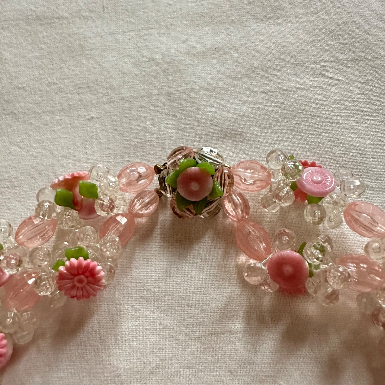 Vintage 1950s Chunky Cluster 2 Strand Pastel Pink West Germany Choker Necklace