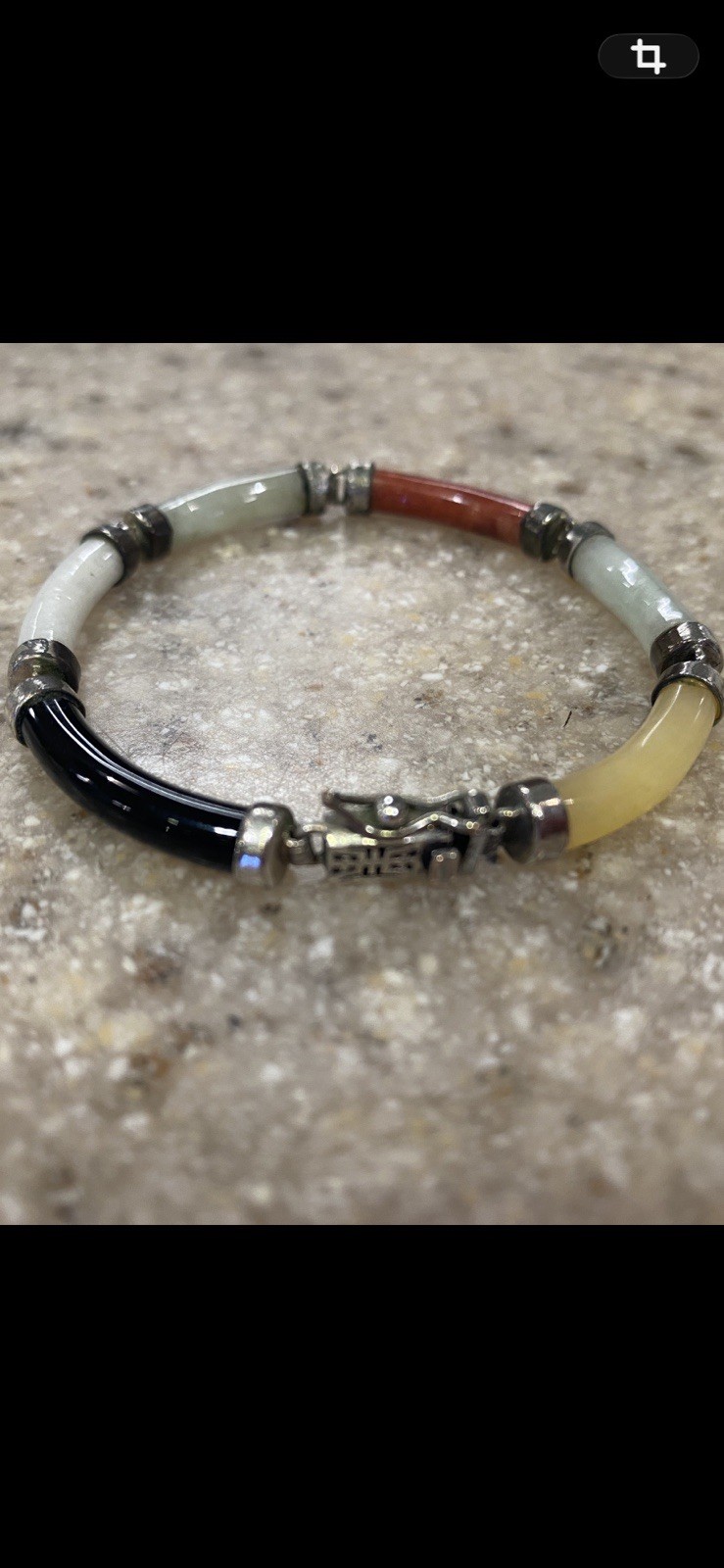 Vintage 1960-80’s DBJ 925 Multi Color Jade Link Bracelet-Double Happiness Clasp