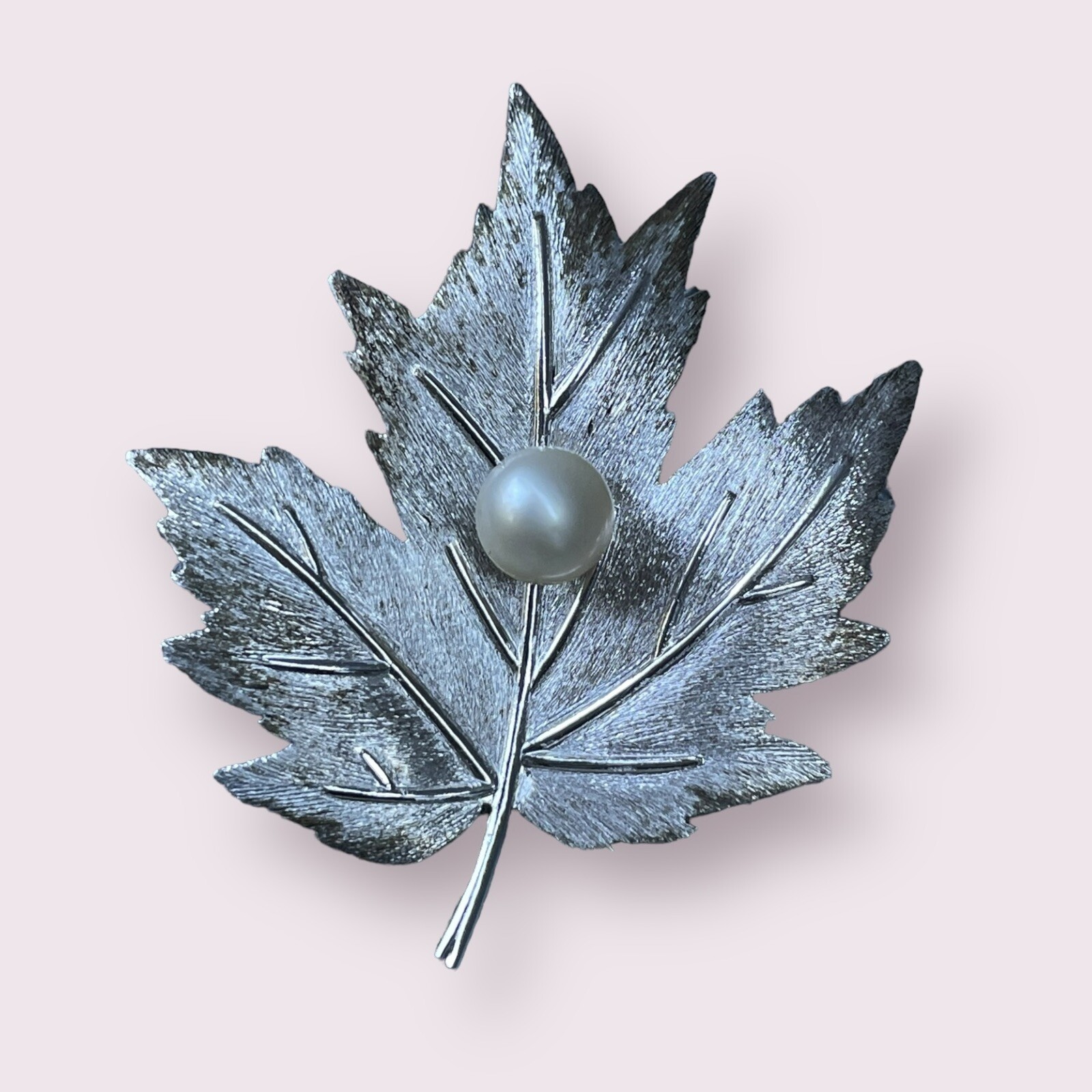 Vintage Mikimoto Sterling Silver Cultured Pearl Maple Leaf Brooch Pin
