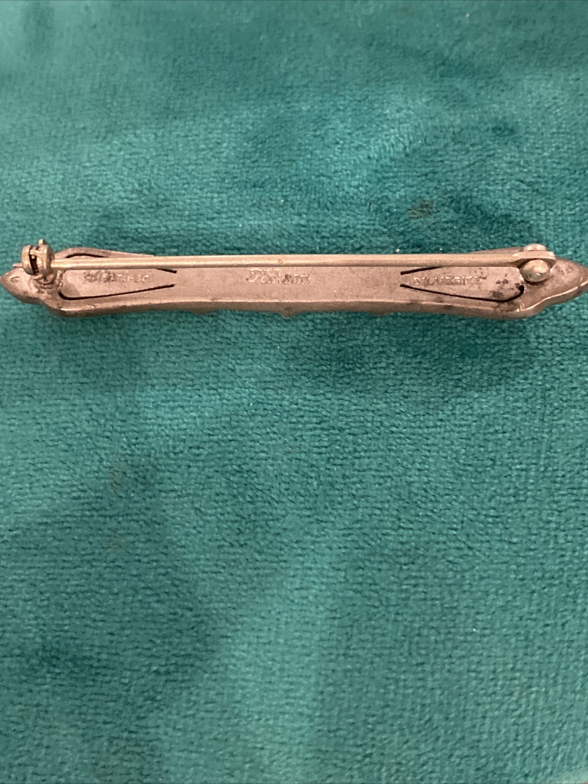 Antique Art Deco FISHSON …. Silverite Rhinestone Bar Pin…Pre 1930