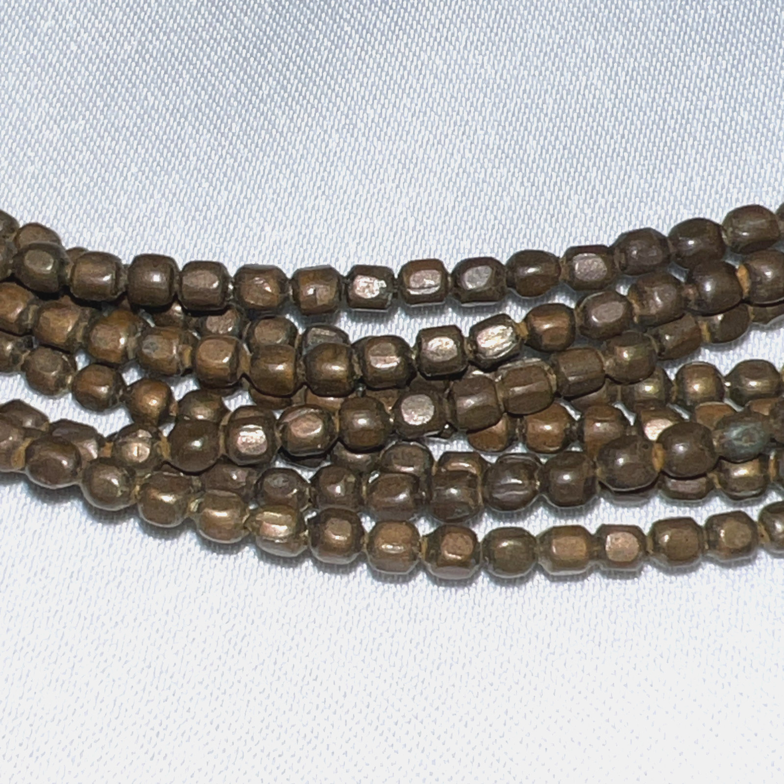 Vintage Brass & Yellow Glass Sead Bead Necklace Multistrand 21″