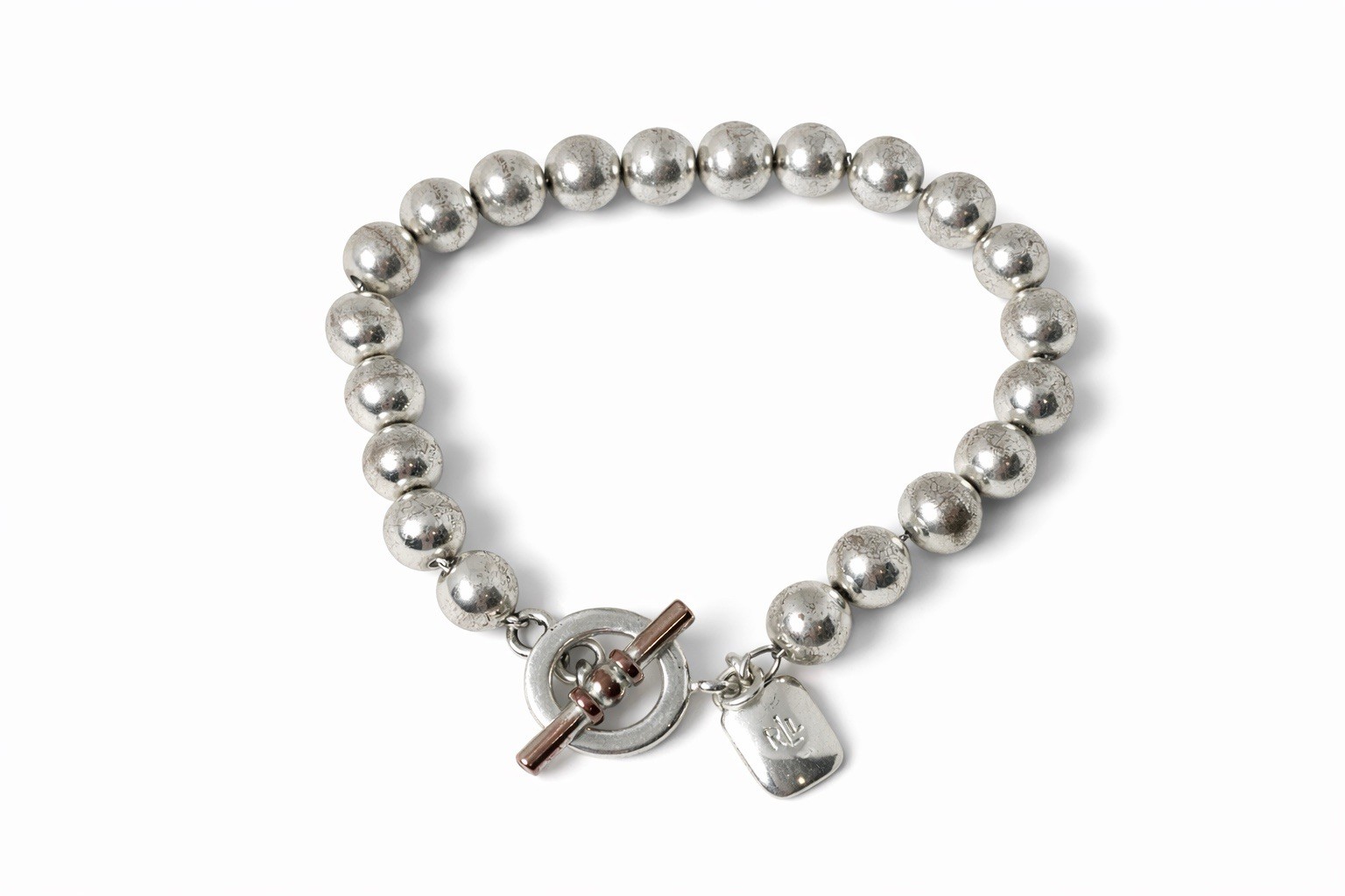 Classic Vintage Signed RLL Ralph Lauren 7.8mm Silver Plated Bead Bracelet 7.5″
