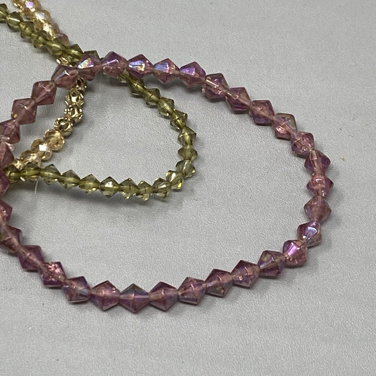 Glass Beaded Bracelet Lot (5) Purple Green White Stretch Mini Faceted Coated 6″