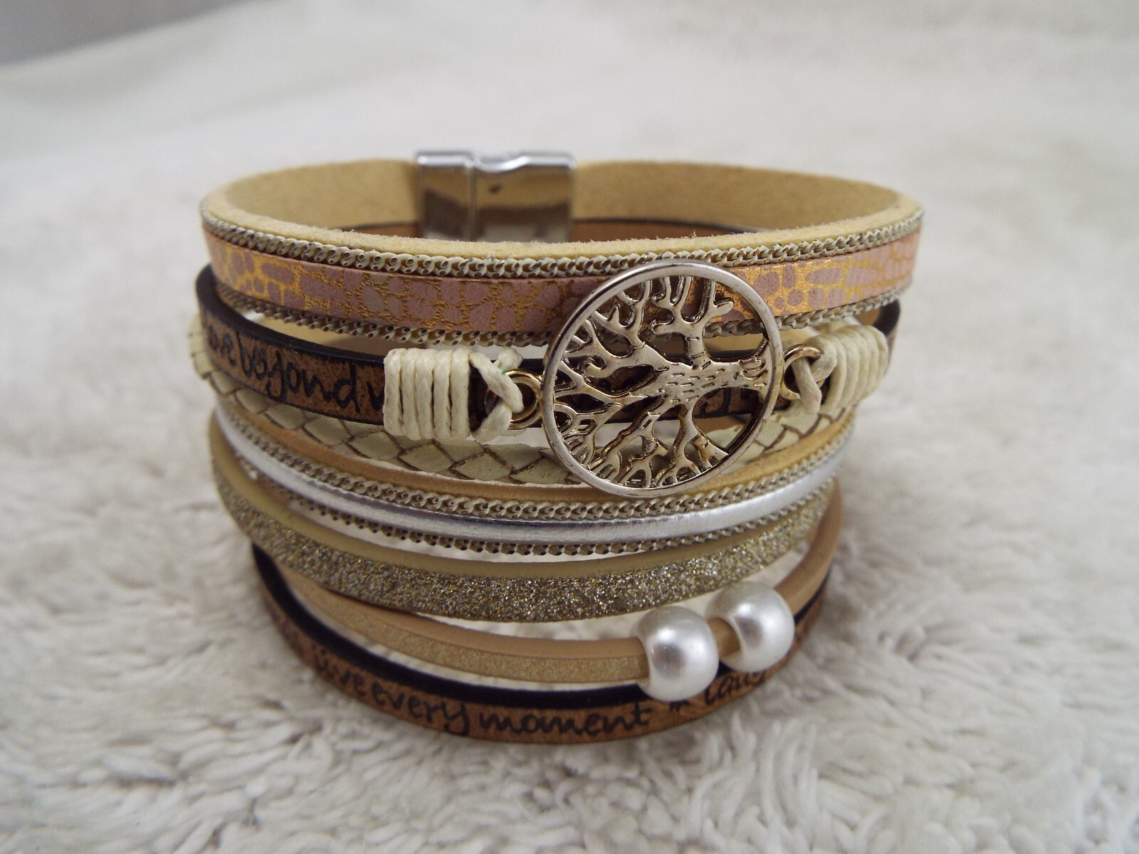 Love Beyond Words, Live Every Moment, Laugh Everyday Tree Mixed Cord Bracelet