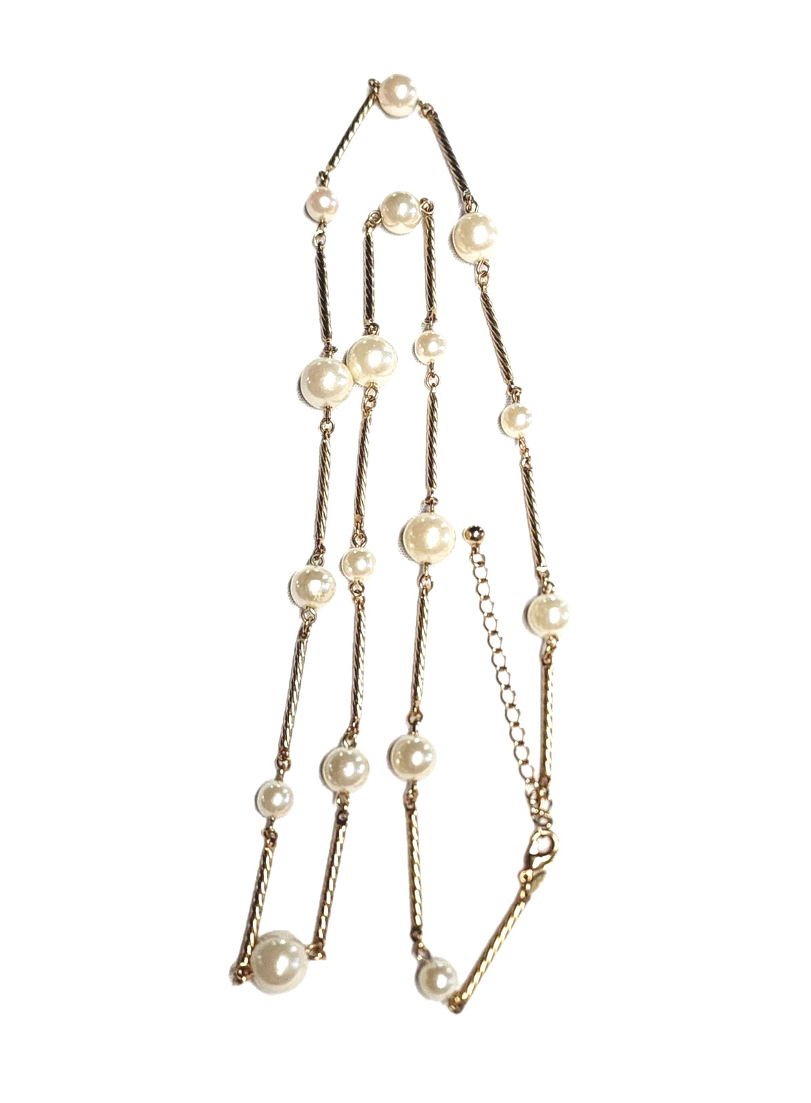 VTG AVON SH Gold Tone Twisted Bar Link & Cream White Faux Pearl Station Necklace
