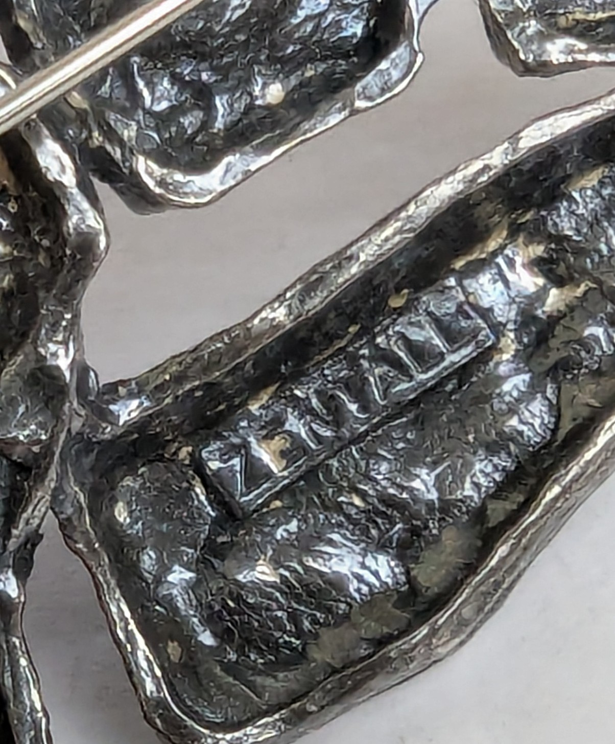 Vintage Robert Zentall MCM Brutalist Silver Tone Abstract Brooch Pin 3″ Long
