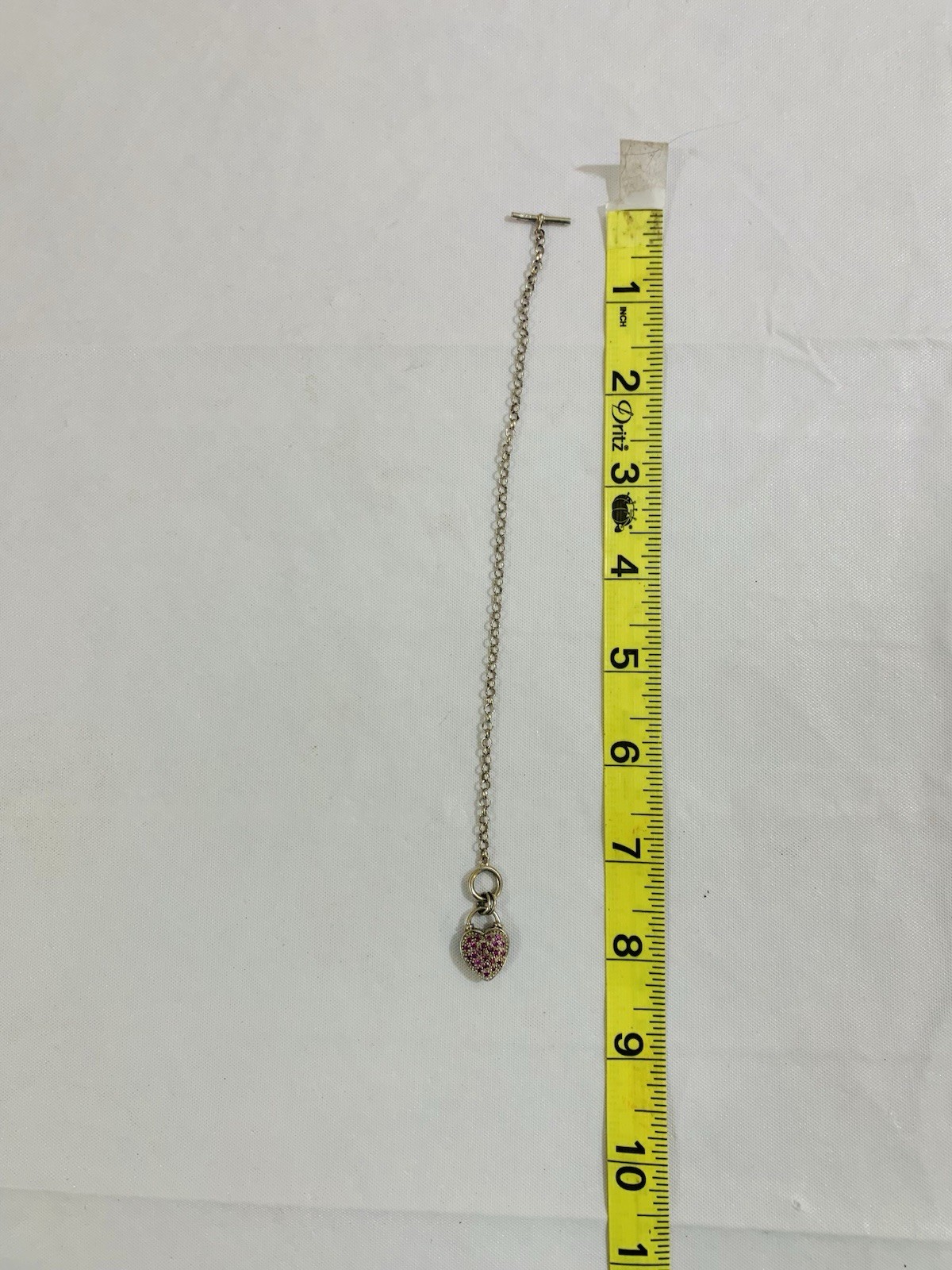 Sterling Silver Vintage Chain Bracelet W/Crystal Heart Charm & Toggle Clasp