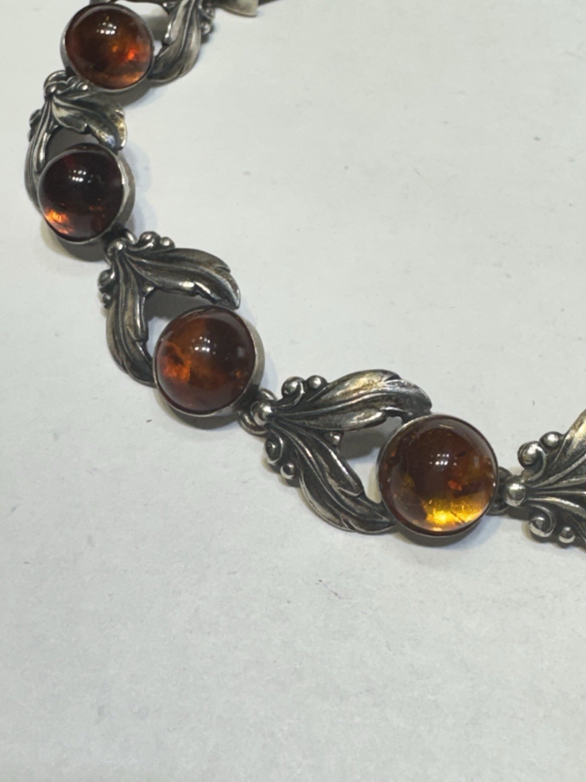 VINTAGE 925 STERLING SILVER & AMBER NEILS ERIK NE DENMARK BRACELET 8”