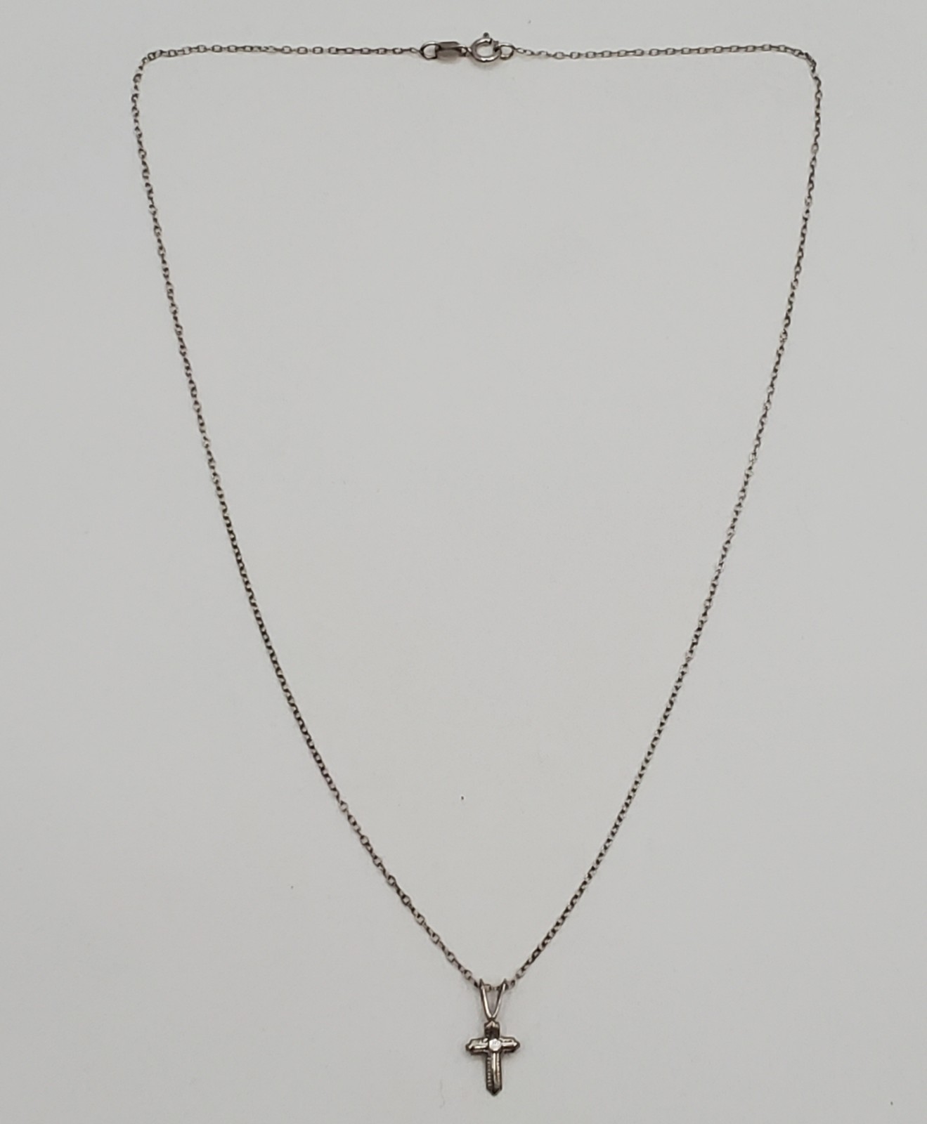 VTG 925 CZ Cross 16in Dainty Necklace 925 Sterling Silver 6.6gtw Tiny Signed JCM